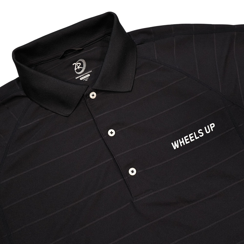 ZERO RESTRICTION x WHEELS UP Men's XL Black Grey Stripes Tour Series Golf Polo